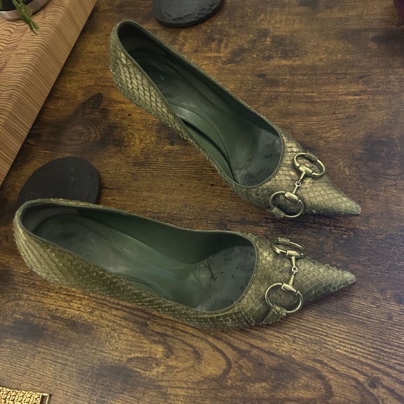 Horsebit Accent Snakeskin gucci heels - Picture 3 of 5